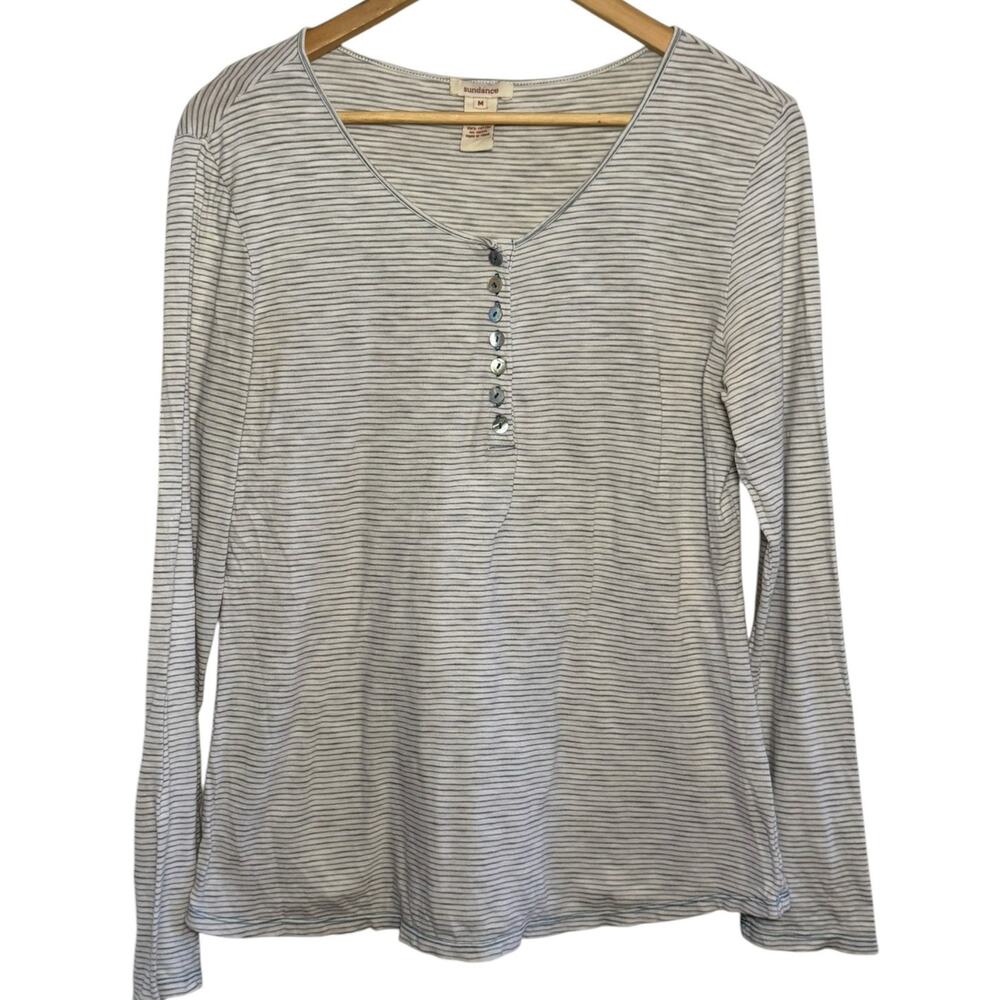 Sundance 100% Cotton Striped Button Up Henley Shirt Size Medium